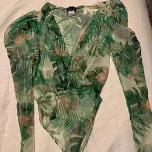 Trendy green leafs sheer bodysuit DAY G